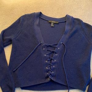 Navy Blue Lace Up Sweater